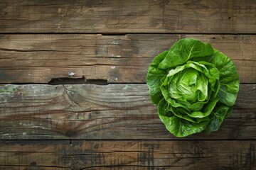 Poster - Lettuce head on wooden background