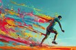 dynamic male runner colorful paint splash effect athletics motion and energy digital art