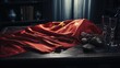 Chinese Flag Draped on Table with Dim Lighting
