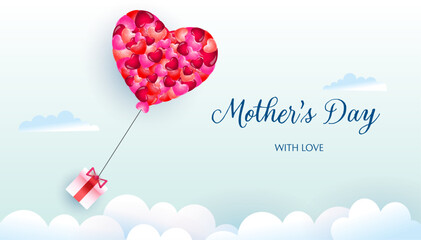 mother's day banner. trendy design with typography, gift, clouds and cute hearts. mother's day conce
