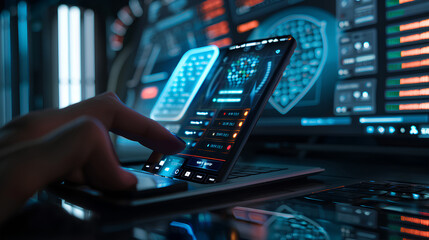 Poster - 2FA secure account login connection or cybersecurity service concept of mobile and computer secure connection as trusted device closeup and two step factor authentication code verified credentials