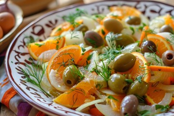 Wall Mural - Sicilian salad with oranges fennel olives in Italy