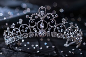 Silver diamond tiara on black background