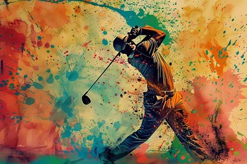 Wall Mural - energetic golf swing splash painting colorful sports poster