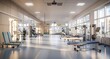 Hospital physiotherapy gym with exercise equipment and therapist