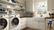 Golden Glow: Bright and Airy Laundry Room Illuminated by Sunlight