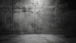 A black and white photo of a room with a wall of metal panels. The room is empty and the walls are covered in a textured, industrial look. Scene is one of emptiness and industrialism