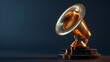 Elegant golden gramophone on a black background highlighting vintage audio equipment