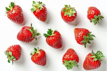 Wall Mural - fresh ripe strawberries on white background healthy summer fruit top view