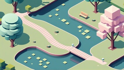 Poster - 3d isometric city park. Vector illustration. City park.