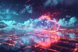 futuristic digital technology background with cloud computing and data analysis 3d illustration