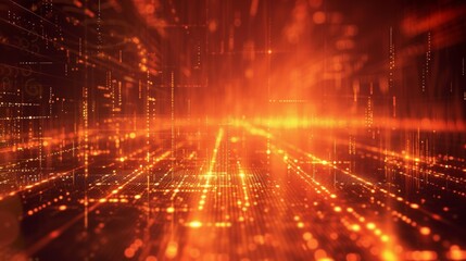 Abstract Orange Data Stream in Cyberspace