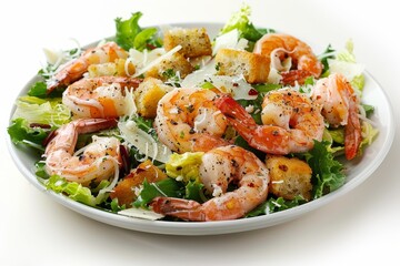 Wall Mural - Caesar shrimp salad on white plate