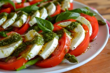 Wall Mural - Caprese Salad Tomato Mozzarella Asparagus Balsamic Pesto Dressing