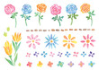 水彩手描きのバラや花のセット