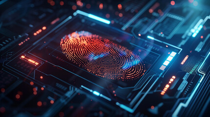 Wall Mural - fingerprint biometric verification for cyber security, modern digital data protection technology, cyber tech background wallpaper 

