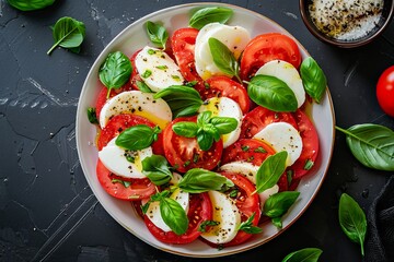 Wall Mural - Flat lay of Caprese salad overhead view