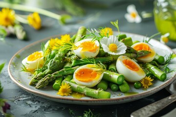 Sticker - Green asparagus salad with mimosa eggs for a healthy spring dish