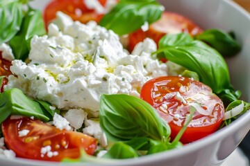 Wall Mural - Tomato and basil salad with ricotta cheese