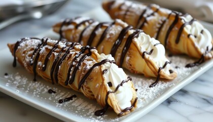 Wall Mural - Traditional cannolis with cream and chocolate drips