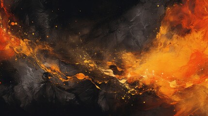 Wall Mural - abstract background in chinese ink style with a black background and orange colors