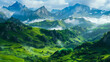 Mountains adorned with lush green landscapes.