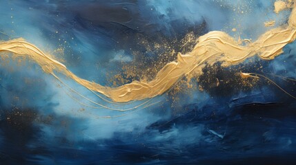 Poster - Abstract dark blue and gold painting on canvas background