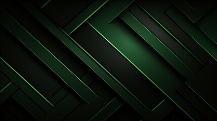 Wall Mural - Abstract elegant black background with shiny green geometric lines