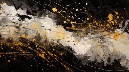 Wall Mural - abstract grunge pattern on black with yellow dots, in the style of bold brushstrokes, dark white and
