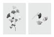 Leaves poster template, black and white ginkgo leaf branch on grey
