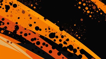 Sticker - Black and orange abstract background with brushstroke and halftone style