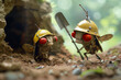 Cicadas wearing mining helmets digging their way out to swarm the earth