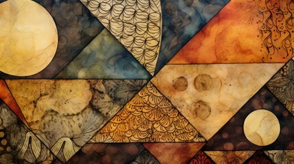 Poster - Earthy patterns painted background mixed media art