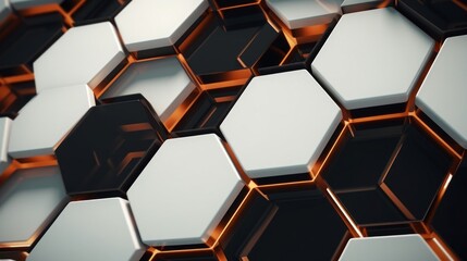 Wall Mural - Geometric white black hexagon background seamless, in the style of fluid networks, blurry details, technological design, flat surfaces