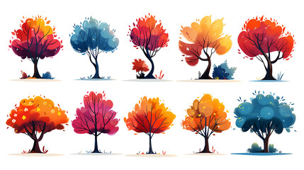 Wall Mural - collection of trees, set of colorful autumn trees