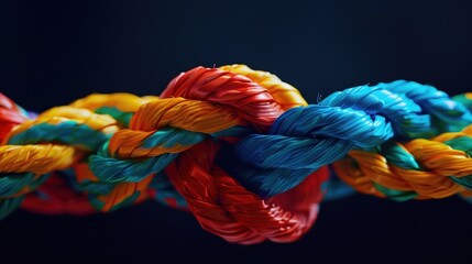 Strong diverse network rope team concept integrate braid color background cooperation empower power.