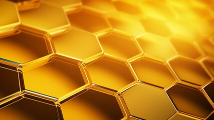 Wall Mural - Hexagonal Abstract metal background with light, Yellow colors