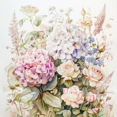 Wall Mural - Beautiful botanical illustration with vibrant florals