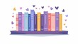 Colorful bookshelf illustration with hearts
