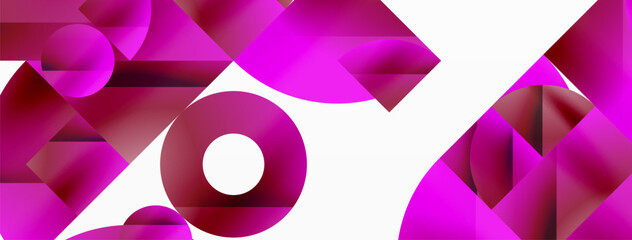 Fototapete - A collection of vibrant pink circles and triangles on a white background evokes colorfulness and artistry. The petallike shapes in shades of magenta and violet create a visually stimulating organism