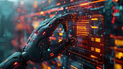 Wall Mural - illustration AI robot using cyber security to protect information privacy.3D rendering .AI robot using cyber security to protect information privacy