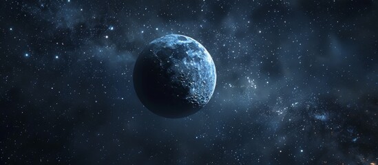 Wall Mural - a serene night sky featuring a vivid blue moon surrounded by twinkling stars and a scattering of clo