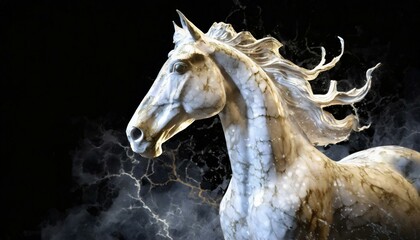 white horse in the dark, wallpaper Horse artistic marble effect illustration sculpture picture