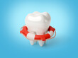 White tooth and lifebuoy symbol of help. 3d render. blue background