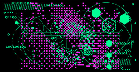 Poster - Damaged screen with glitch noise on blue scratched background. Grunge abstract vector illustration.