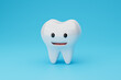 Tooth character on a blue background. 3d render
