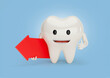 Tooth and red arrow left or right. 3d render