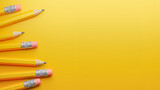 Fototapeta Tęcza - Yellow pencils on a yellow background. Template Copy space for text. mockup. 3d render