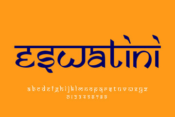 Wall Mural - country eswatini text design. Indian style Latin font design, Devanagari inspired alphabet, letters and numbers, illustration.