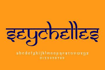 Wall Mural - country Seychelles text design. Indian style Latin font design, Devanagari inspired alphabet, letters and numbers, illustration.